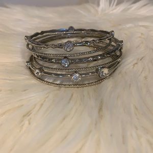 Set of 6 Costume Silver & Rhinestone Bangles